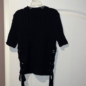 Black Express High-Neck Ribbed T-Shirt Sweater, Size S